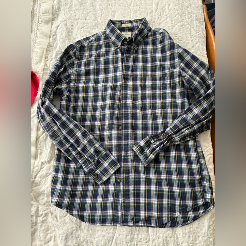J. Crew Navy and Green Checkered Shirt